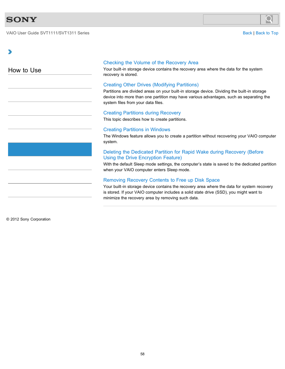 Built-in storage device, How to use | Sony SVT13118FXS User Manual | Page 58 / 345