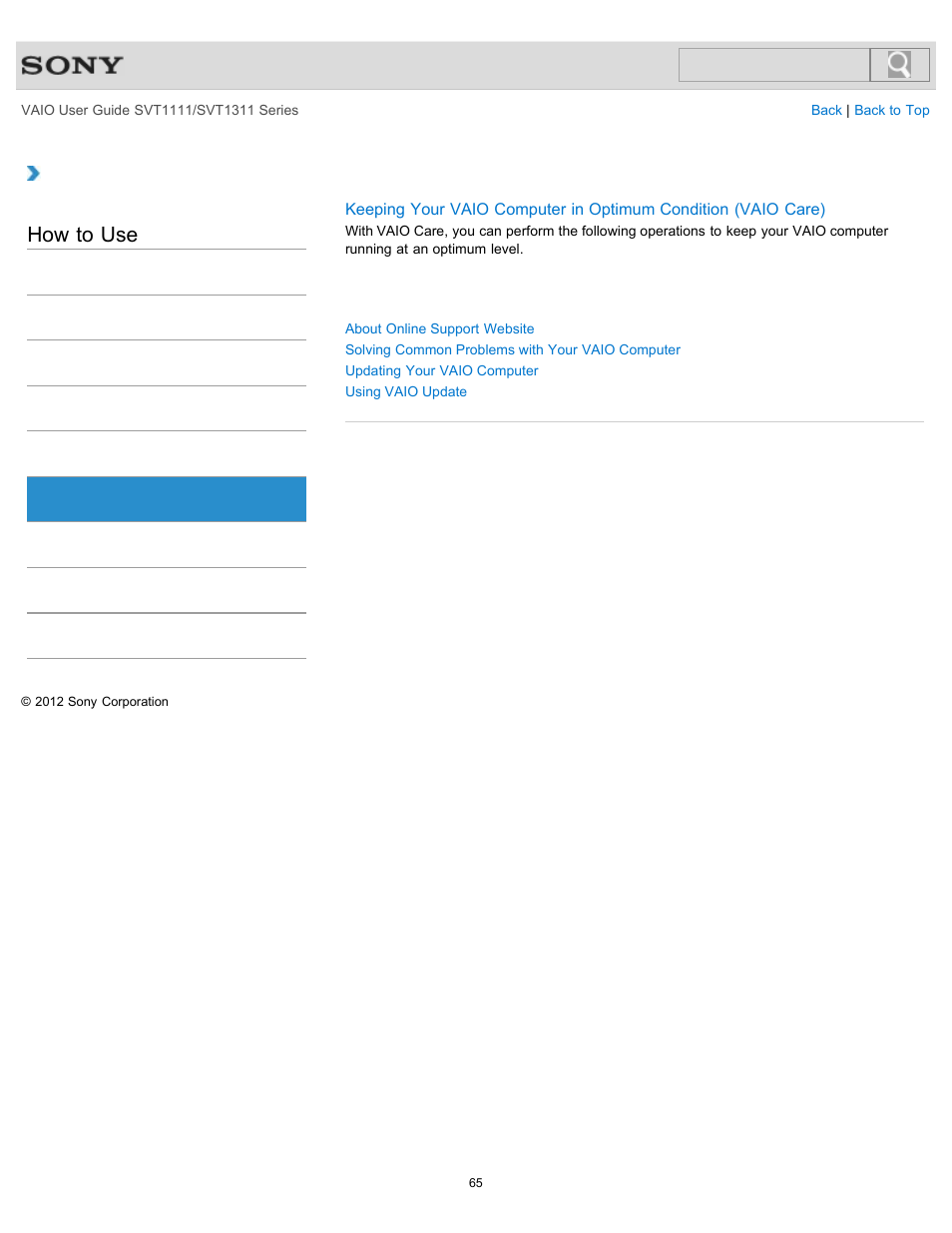 Service and support, How to use | Sony SVT13118FXS User Manual | Page 65 / 345