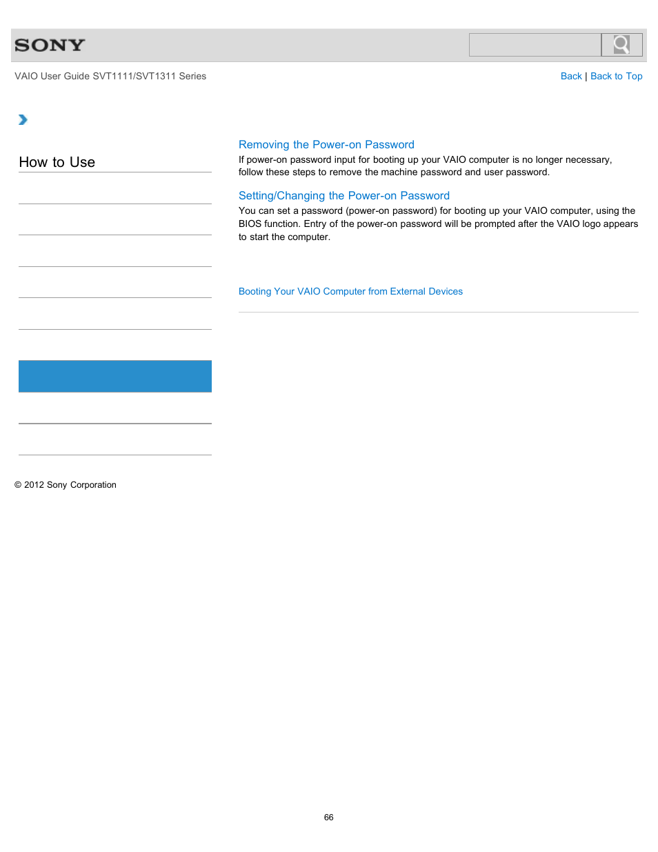 Bios, How to use | Sony SVT13118FXS User Manual | Page 66 / 345