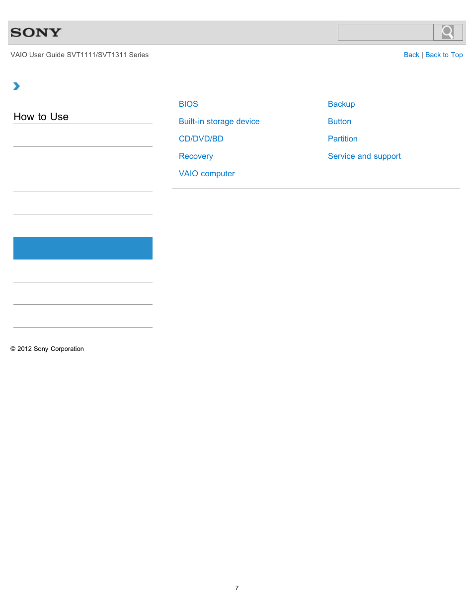 Backup / recovery, How to use | Sony SVT13118FXS User Manual | Page 7 / 345