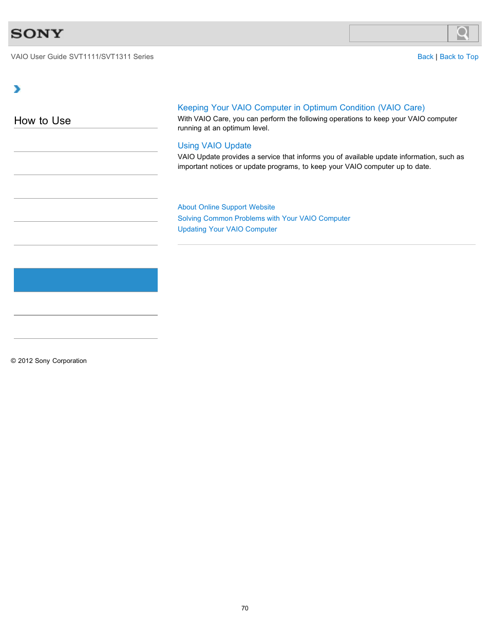 Service and support, How to use | Sony SVT13118FXS User Manual | Page 70 / 345