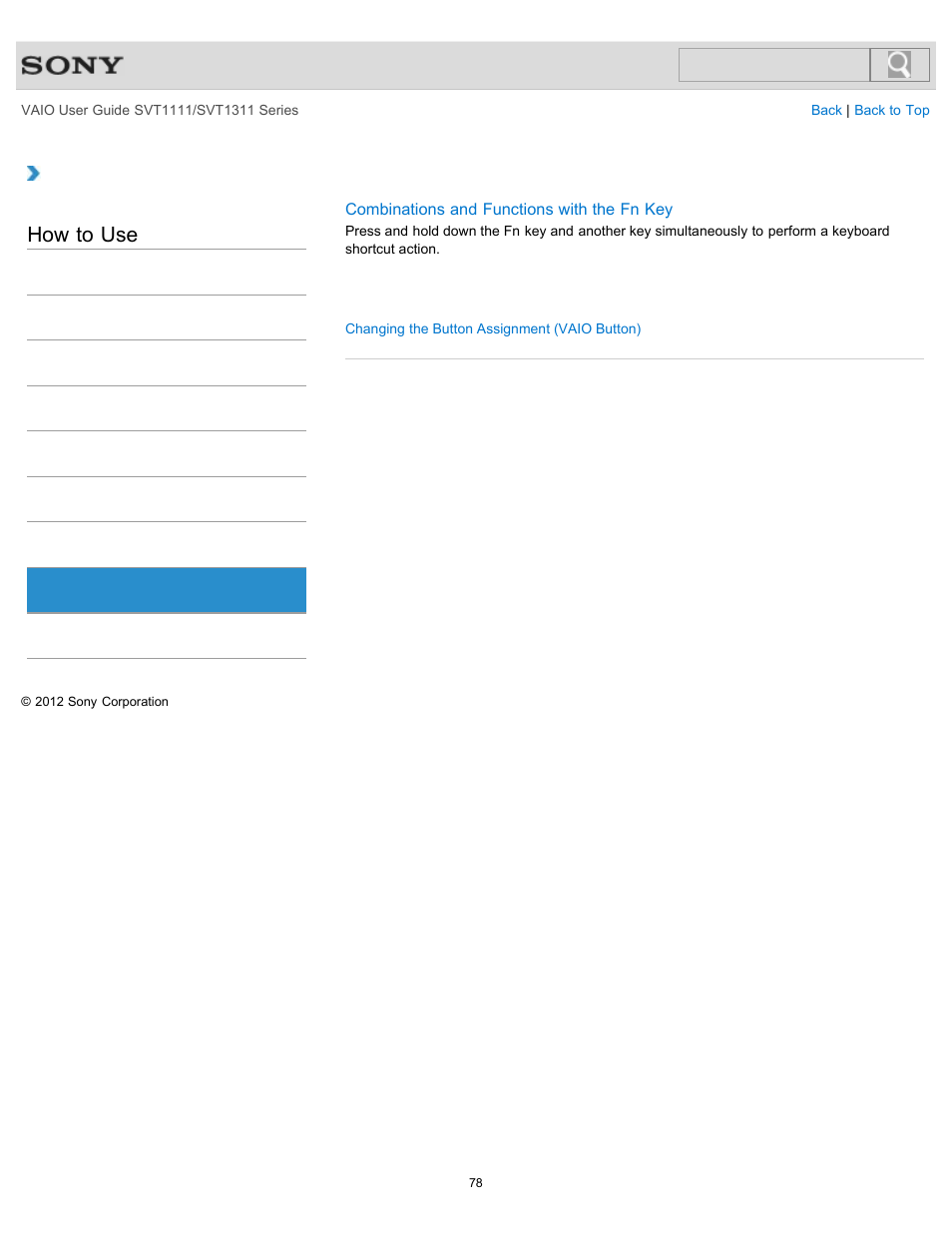 Keyboard, How to use | Sony SVT13118FXS User Manual | Page 78 / 345