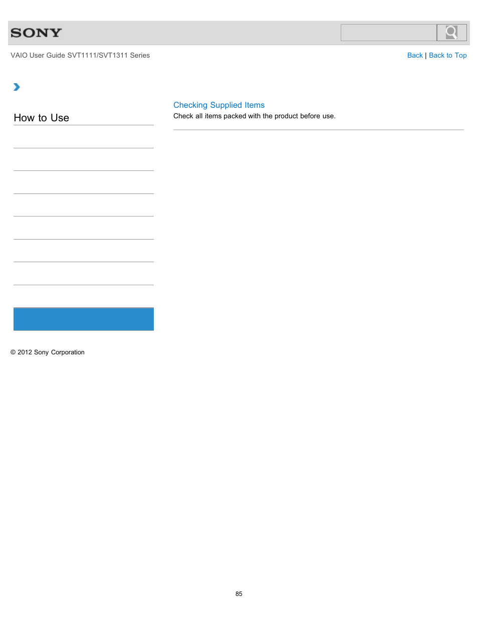 Supplied items, How to use | Sony SVT13118FXS User Manual | Page 85 / 345