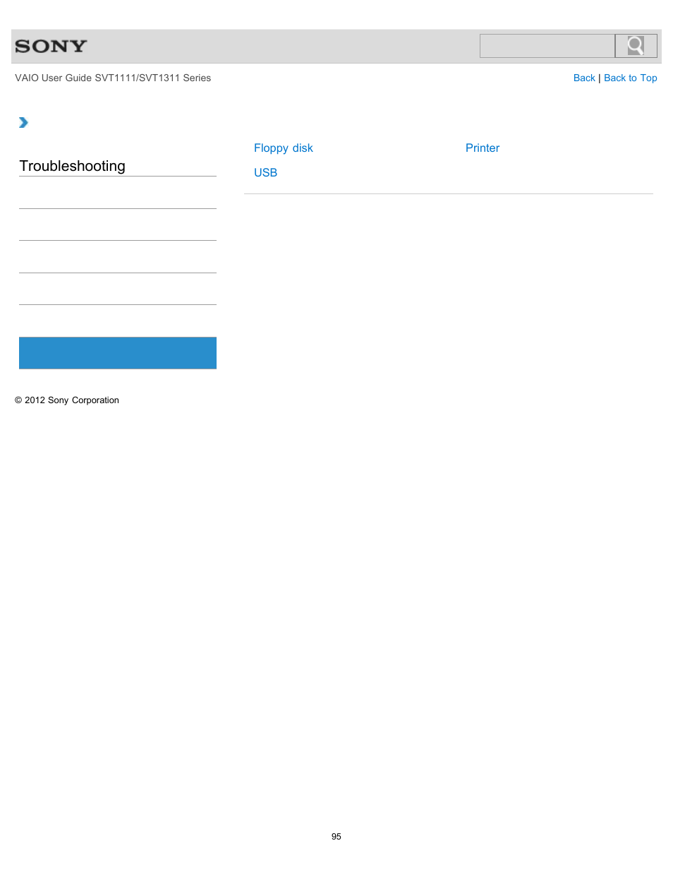 Peripheral devices, Troubleshooting | Sony SVT13118FXS User Manual | Page 95 / 345