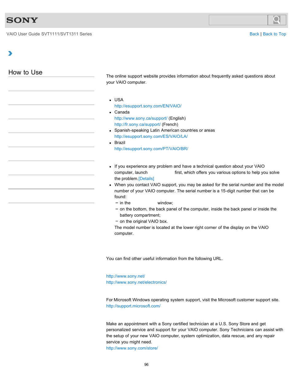 Details, About online support website, How to use | Sony SVT13118FXS User Manual | Page 96 / 345