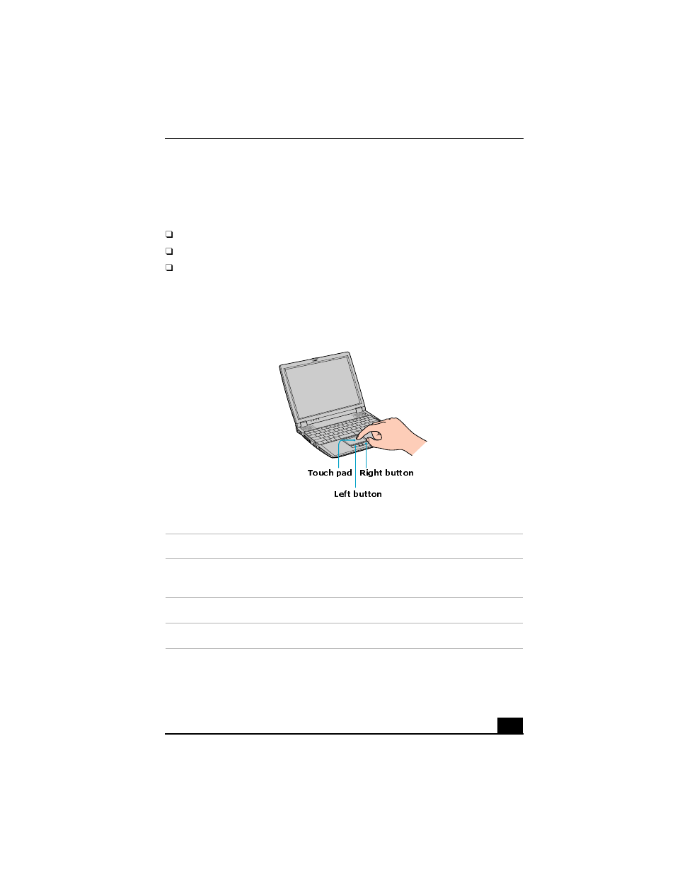 Using the touch pad, Describing the touch pad, Touch pad left button right button | Sony PCG-R505GL User Manual | Page 75 / 196