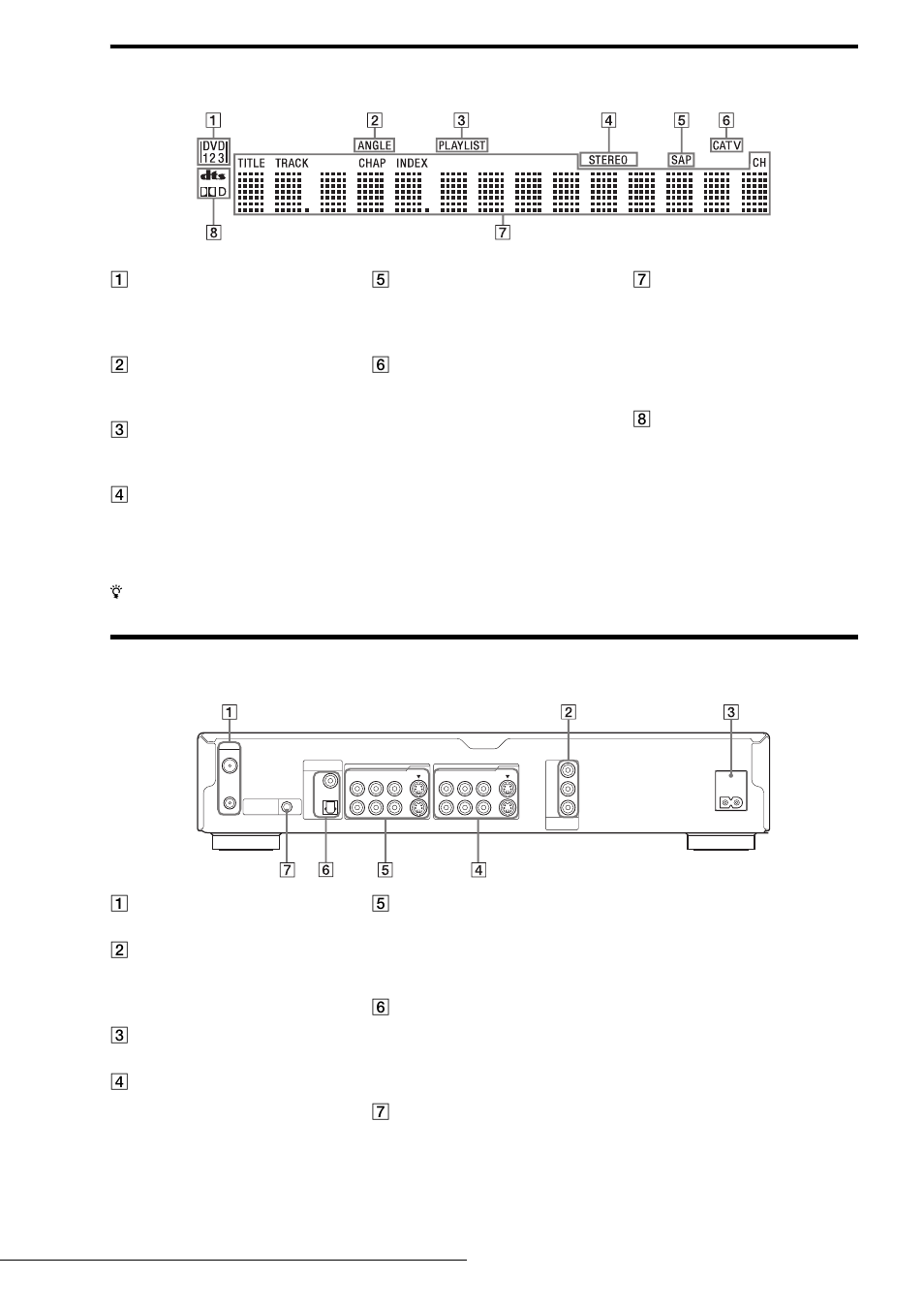 Front panel display, Rear panel, Front panel display rear panel | Sony RDR-GX7 User Manual | Page 14 / 112