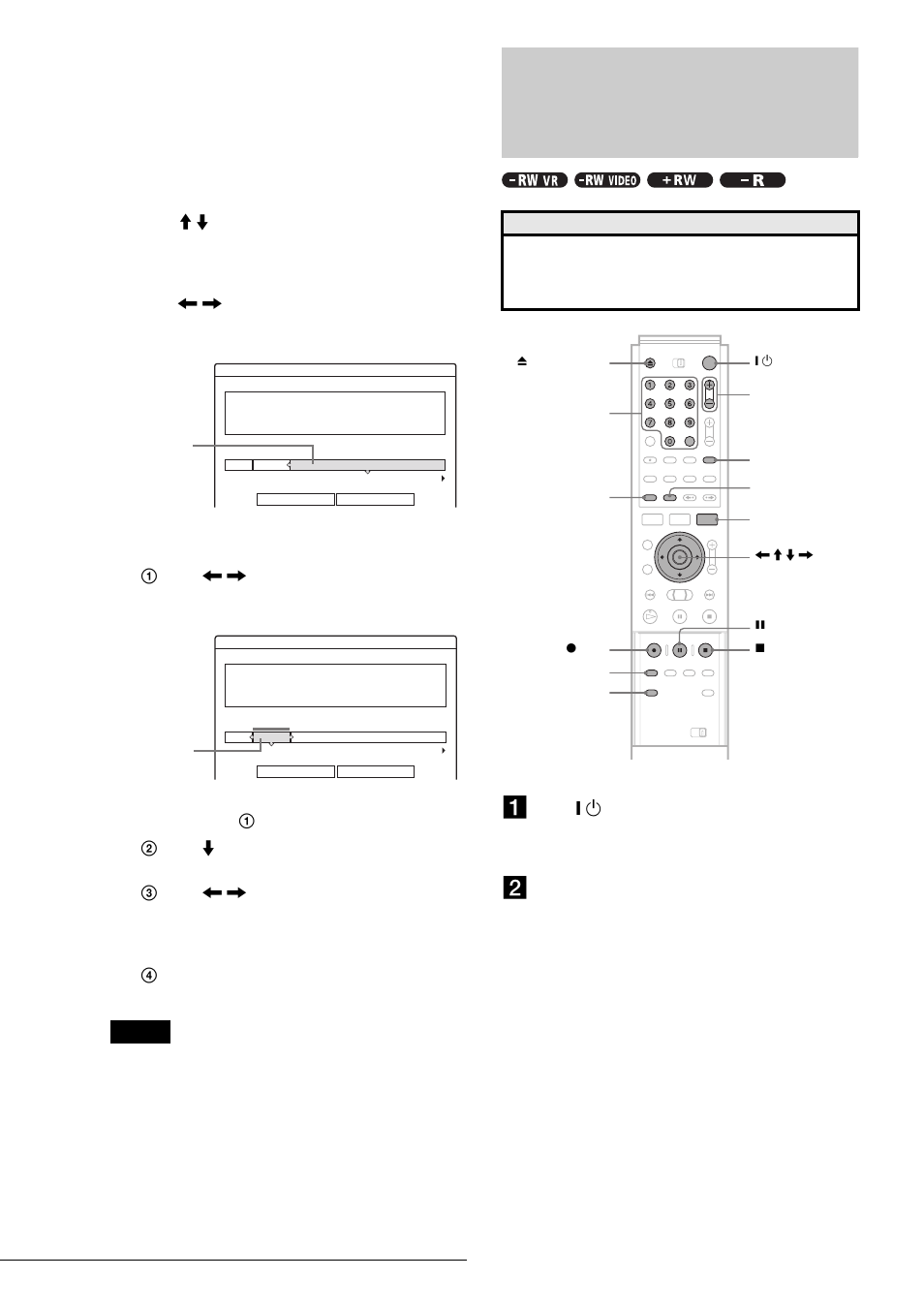 Recording tv programs, Press } / 1 | Sony RDR-GX7 User Manual | Page 38 / 112