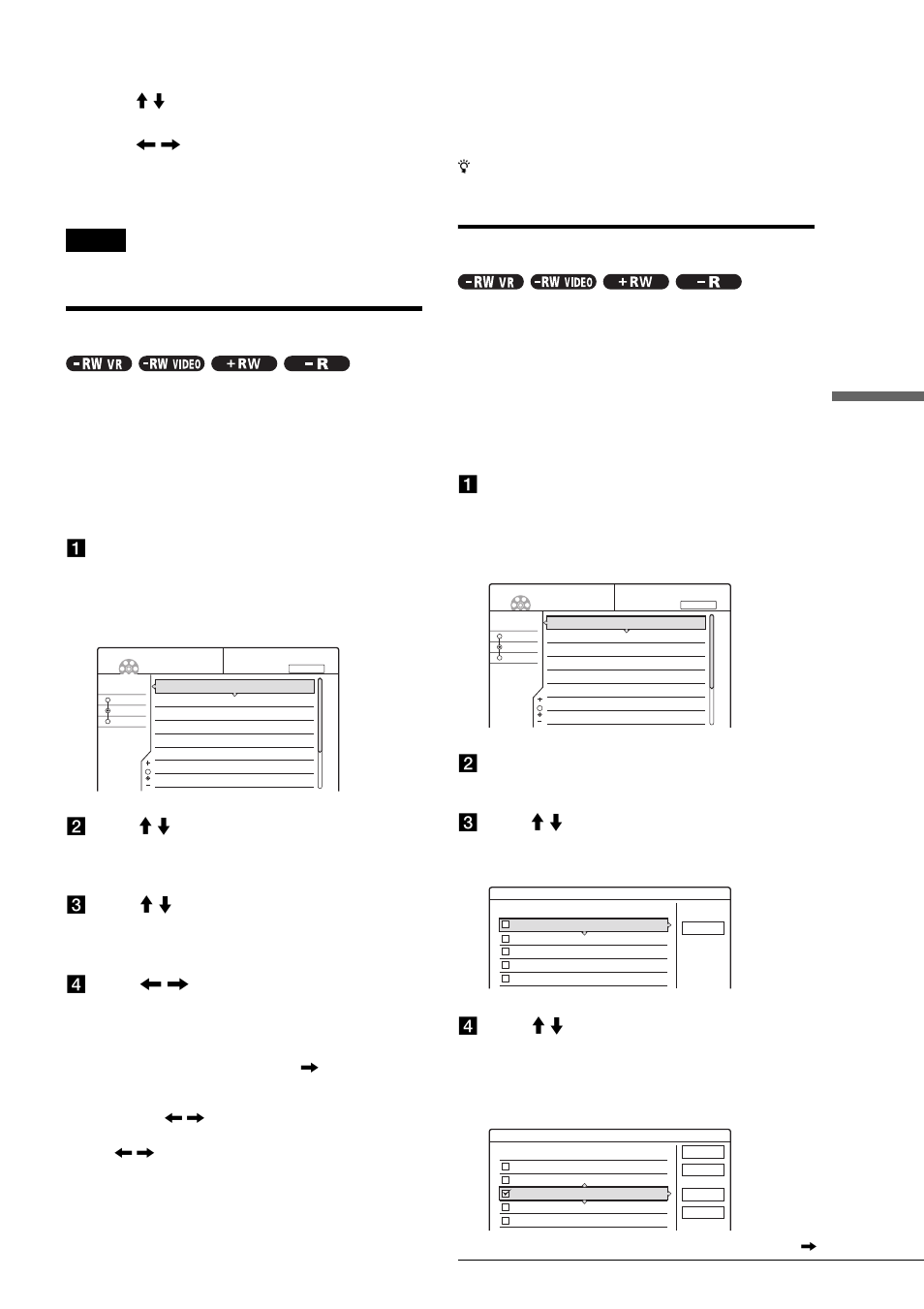 Erasing a title (erase), Erasing multiple titles (erase titles), A press title list | C press m / m to select “erase,” then press enter, D press < / , to select “ok,” then press enter, B press tools, Select the protected title in step 2, Press < / , to select “off,” then press enter, The sub-menu appears, The display asks for confirmation | Sony RDR-GX7 User Manual | Page 65 / 112