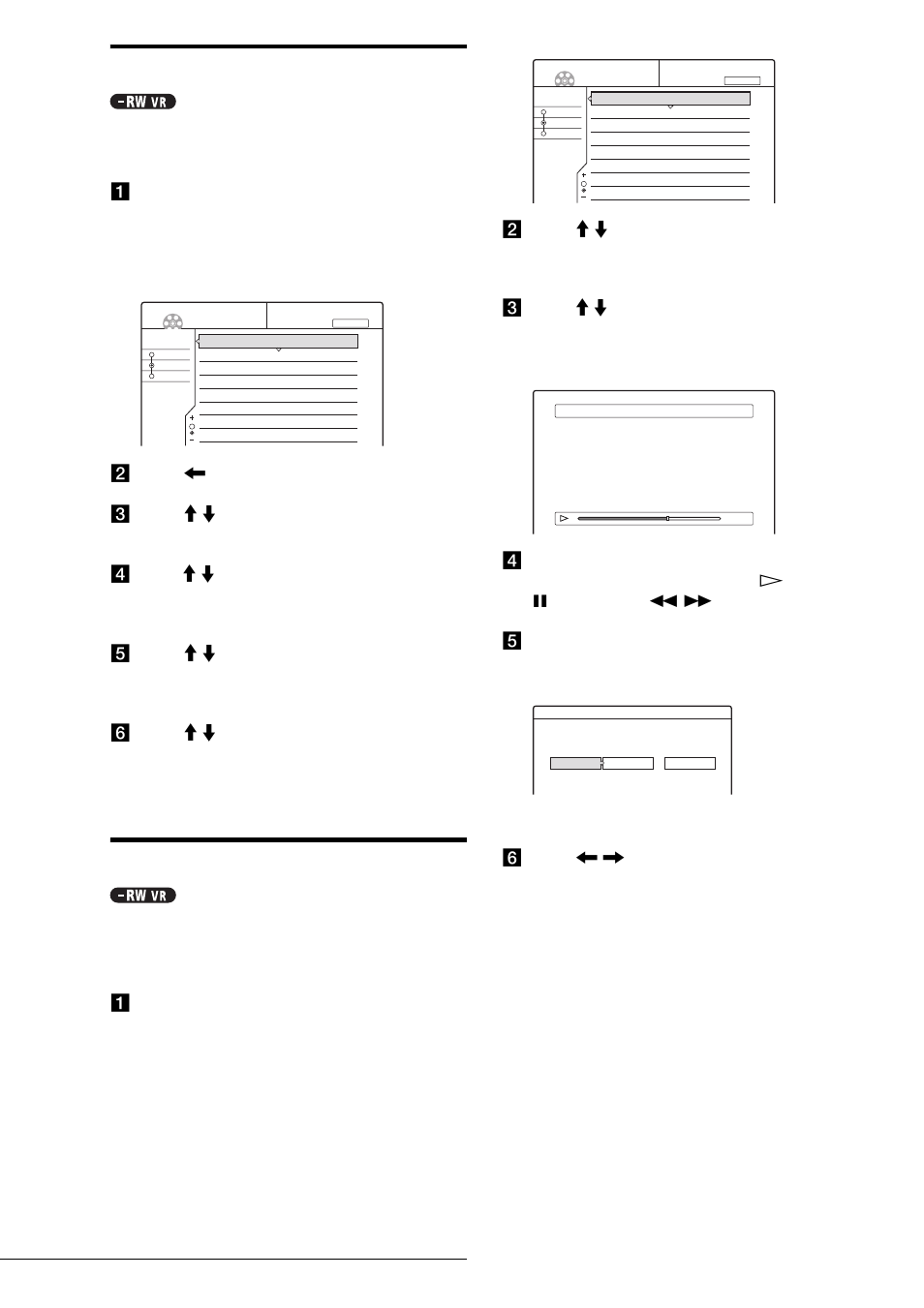 Moving a playlist title (move title), Dividing a playlist title (divide title), A press title list | F press </, to select “ok,” then press enter | Sony RDR-GX7 User Manual | Page 70 / 112