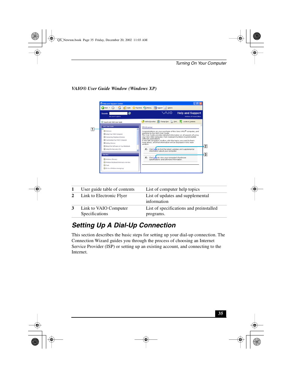 Setting up a dial-up connection | Sony PCG-GRV670 User Manual | Page 35 / 68