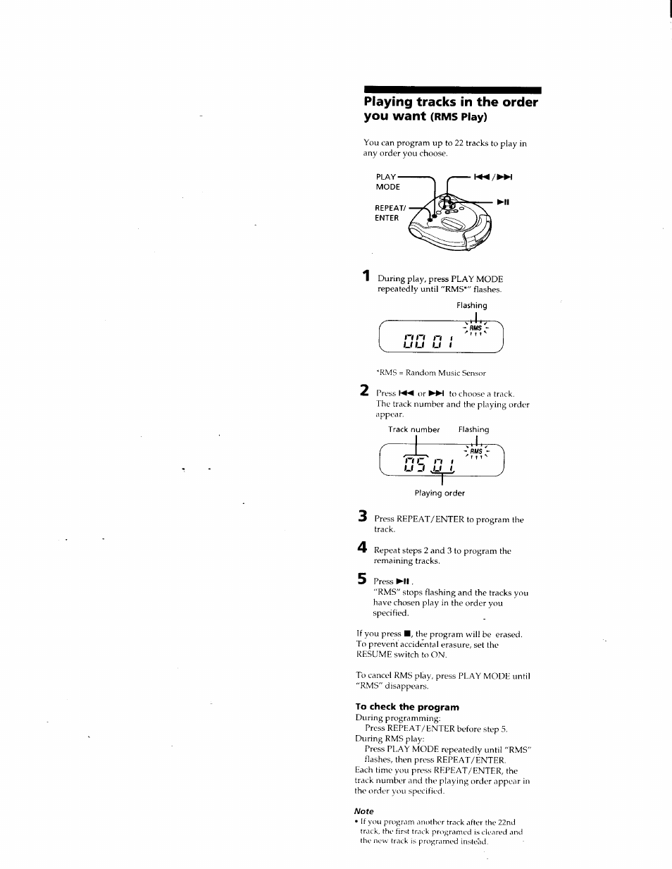 Playing tracks in the order you want (rms play), To check the program, Playing tracks in the order you want | U j jj l, Uu u, Rnz n i, Rms play), N n n, T i i | Sony D-ES55 User Manual | Page 10 / 26