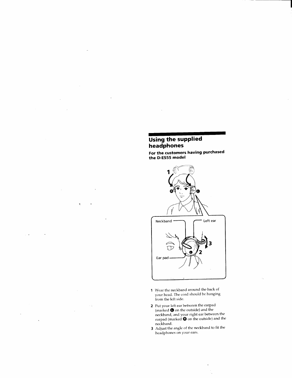 Using the supplied headphones | Sony D-ES55 User Manual | Page 15 / 26