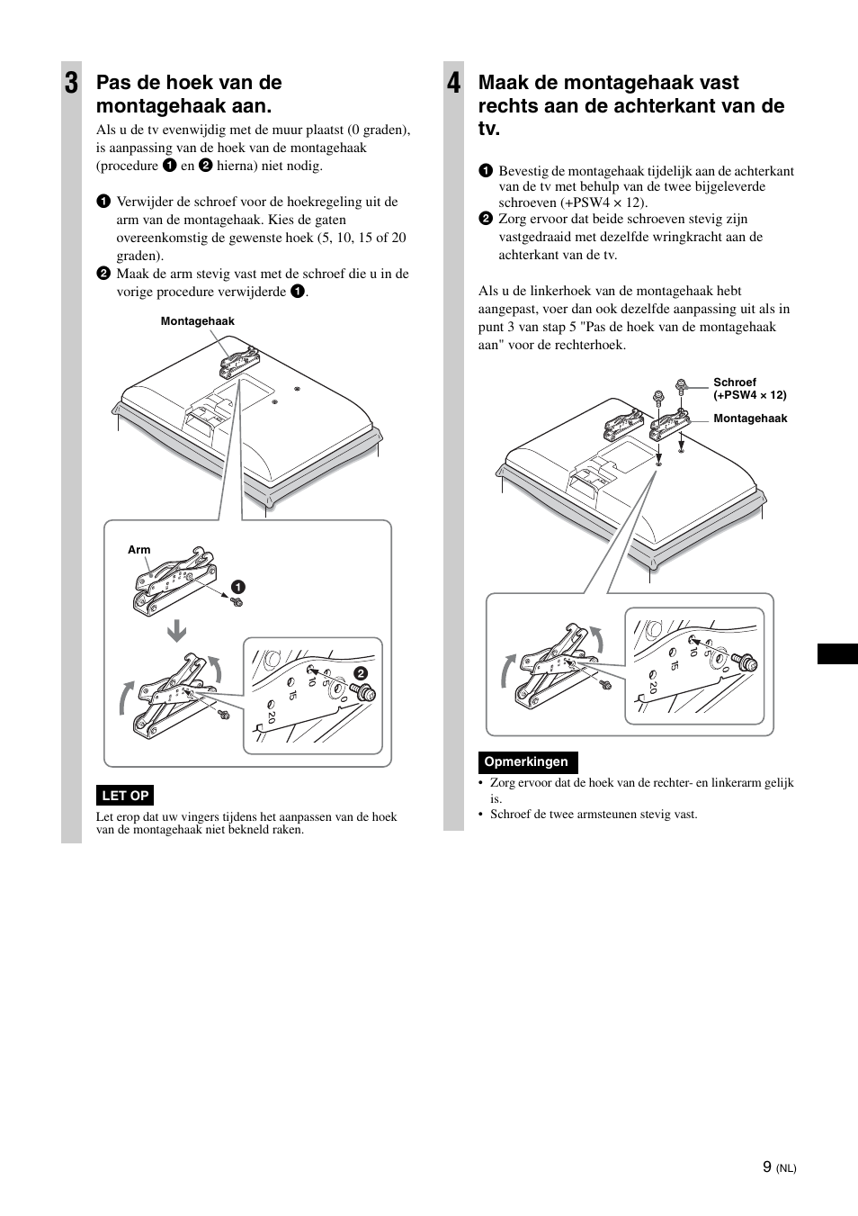Pas de hoek van de montagehaak aan | Sony KDL-26S3000R User Manual | Page 59 / 112