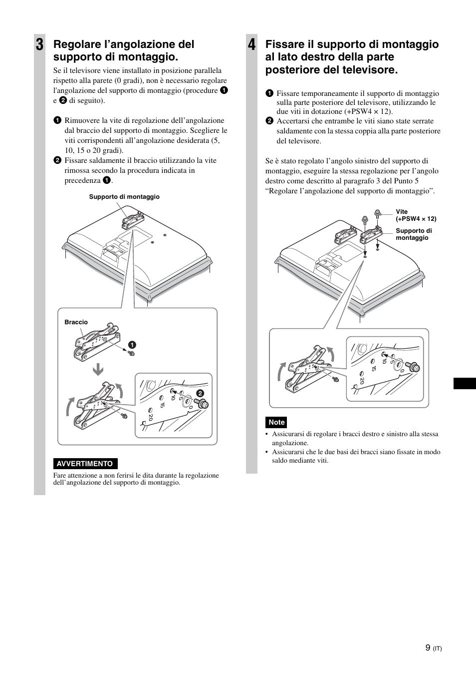 Regolare l’angolazione del supporto di montaggio | Sony KDL-26S3000R User Manual | Page 71 / 112