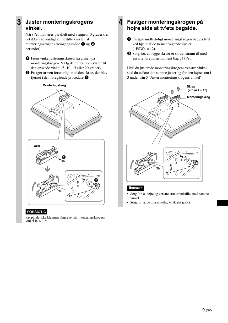 Juster monteringskrogens vinkel | Sony KDL-26S3000R User Manual | Page 95 / 112