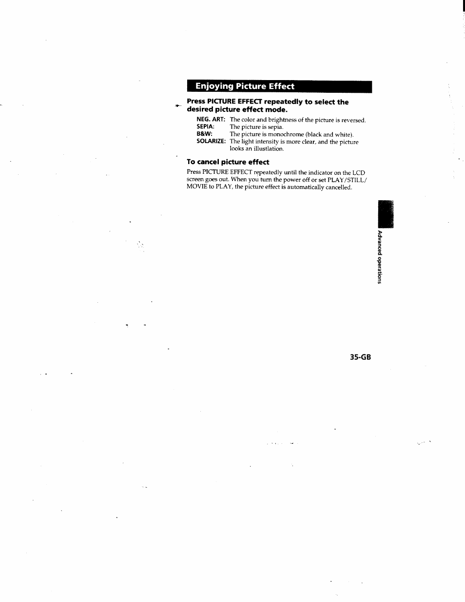 Enjoying picture effect, To cancel picture effect | Sony MVC-FD81 User Manual | Page 35 / 86