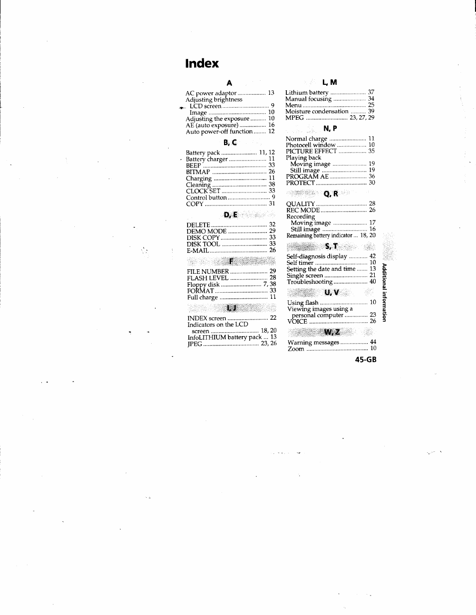 Index | Sony MVC-FD81 User Manual | Page 45 / 86