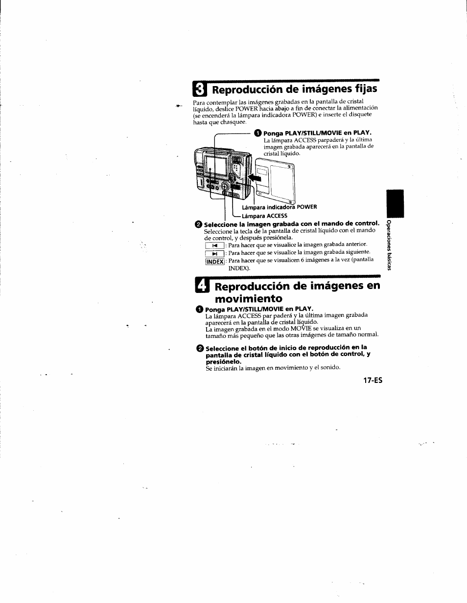Y reproducción de imágenes fijas, O ponga play/stilumovie en play, Él reproducción de imágenes en movimiento | O ponga play/still/movie en play, Grabación, Reproducción de imágenes, Reproducción de imágenes en movimiento | Sony MVC-FD81 User Manual | Page 61 / 86
