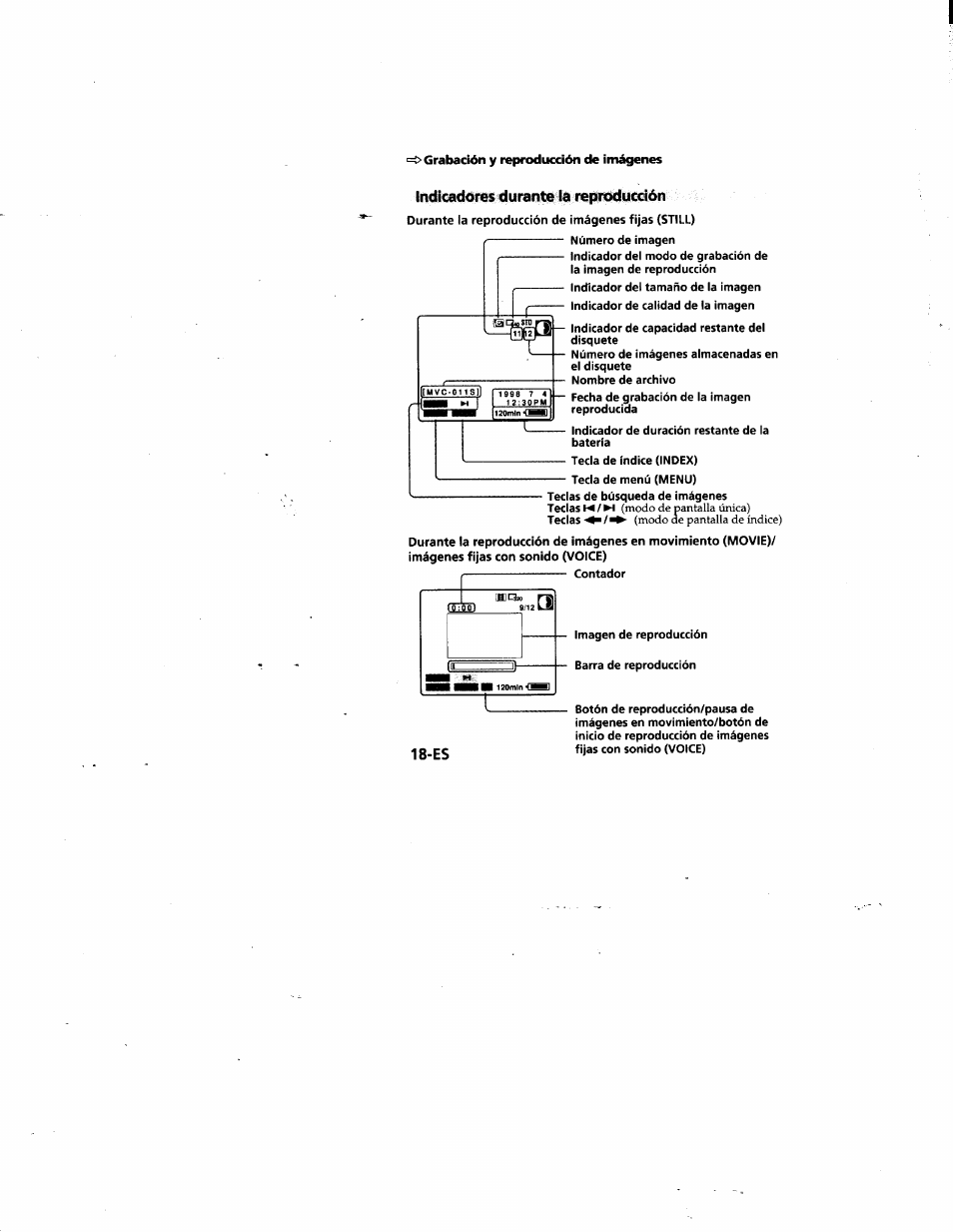 Indioidores durante la reproducción | Sony MVC-FD81 User Manual | Page 62 / 86