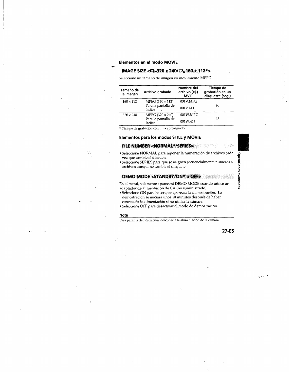 Demo mode <standby/on* u off, Nota | Sony MVC-FD81 User Manual | Page 71 / 86