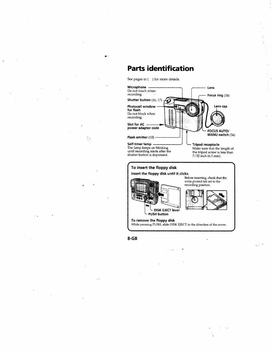 Parts identification | Sony MVC-FD81 User Manual | Page 8 / 86