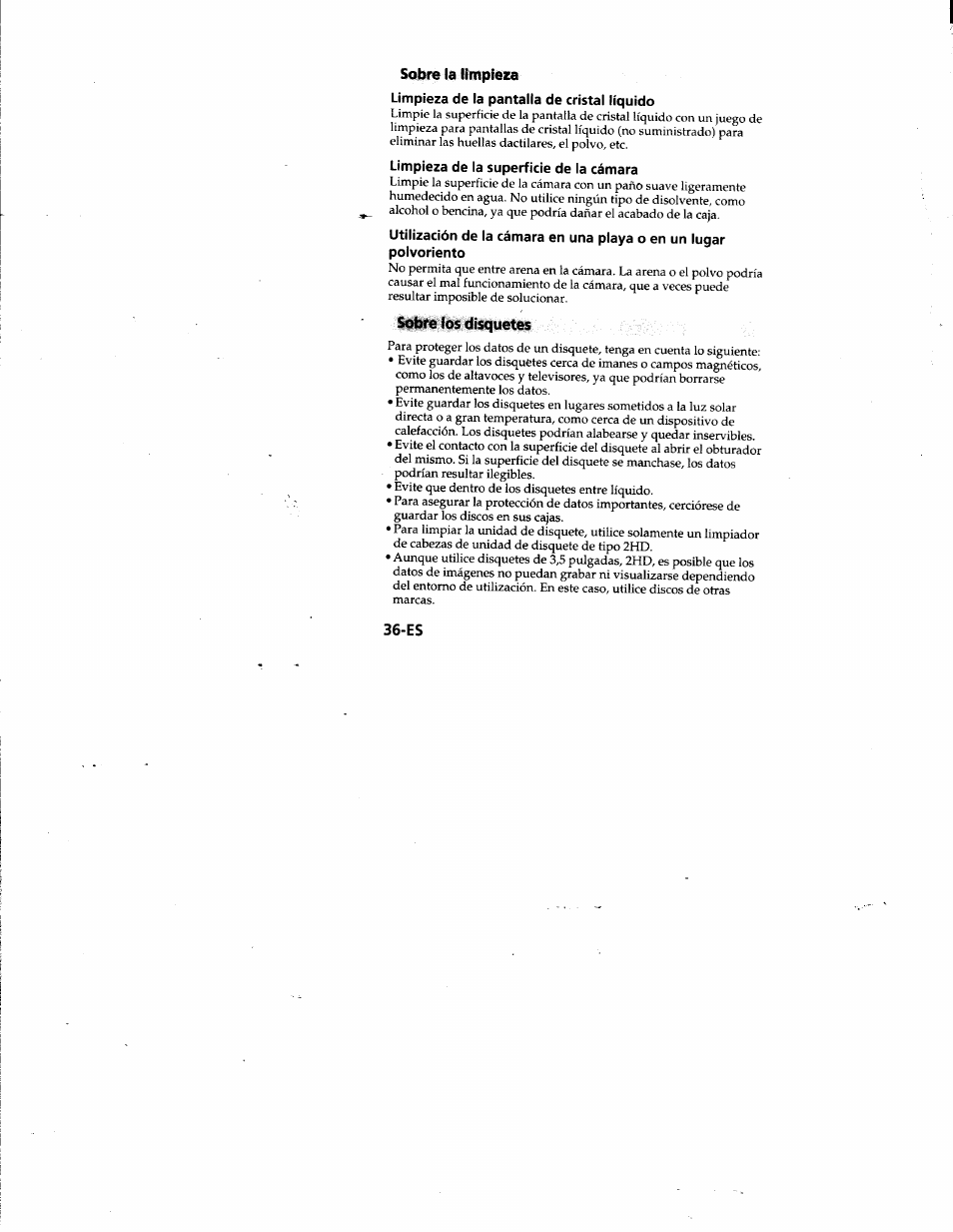 Sobre la limpieza, Sobre los disquetes | Sony MVC-FD81 User Manual | Page 80 / 86