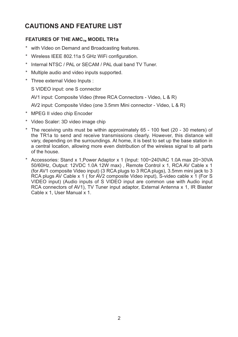 Cautions and feature list | AMC WiFi Wireless Transmitter TR1a User Manual | Page 4 / 20