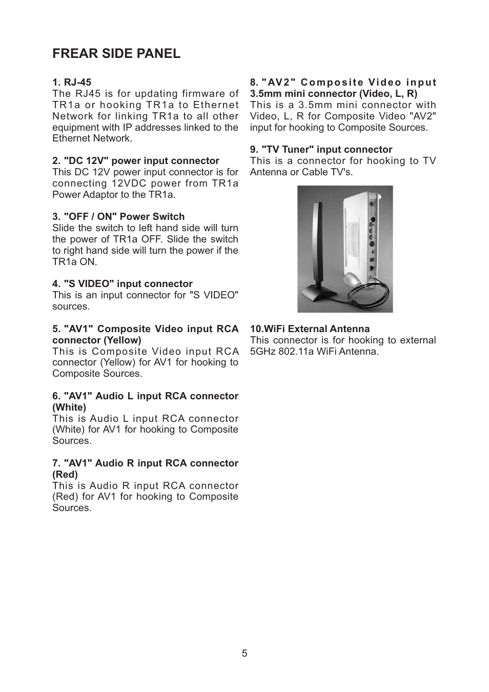 Frear side panel | AMC WiFi Wireless Transmitter TR1a User Manual | Page 7 / 20