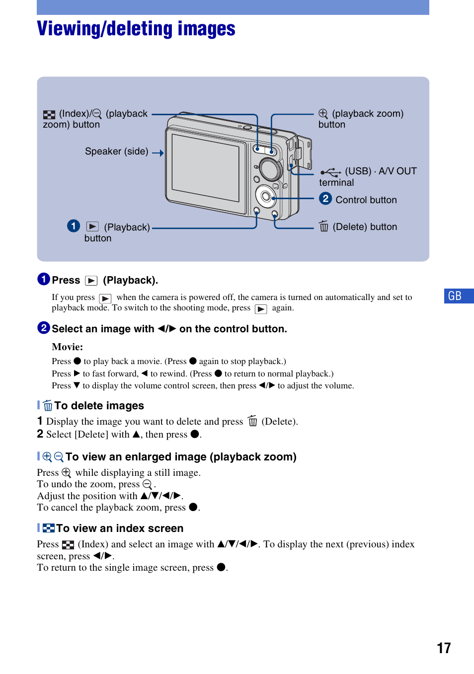 Viewing/deleting images | Sony DSC-S780 User Manual | Page 17 / 64