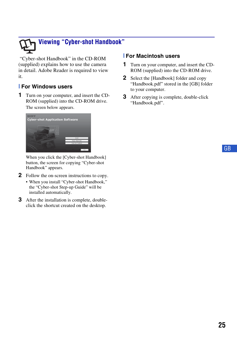 Viewing “cyber-shot handbook | Sony DSC-S780 User Manual | Page 25 / 64