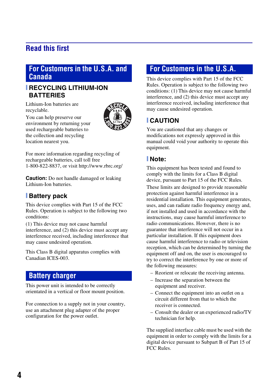 Read this first | Sony DSC-S780 User Manual | Page 4 / 64