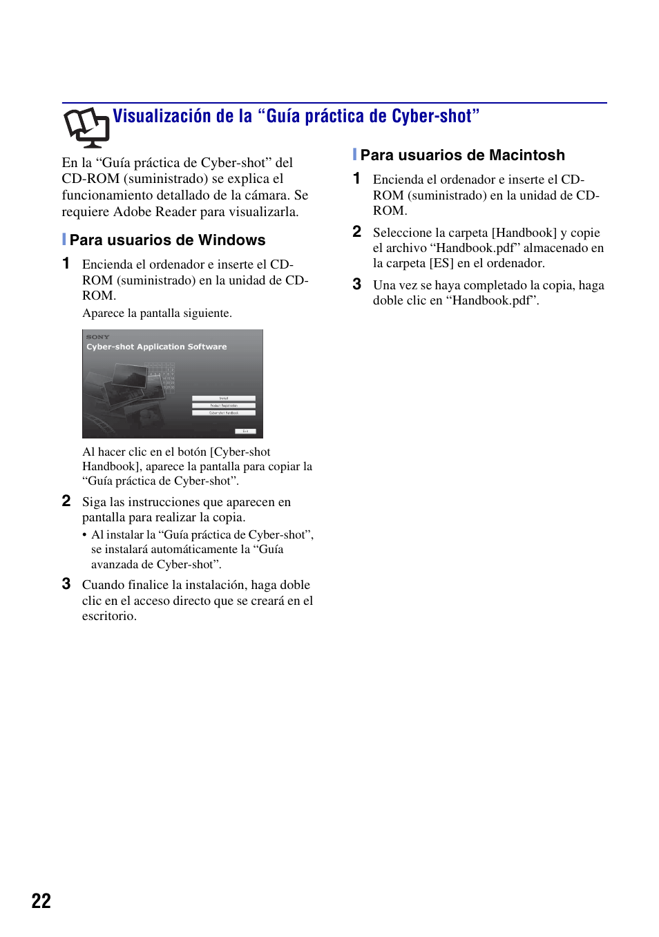 Visualización de la “guía práctica de cyber-shot | Sony DSC-S780 User Manual | Page 54 / 64