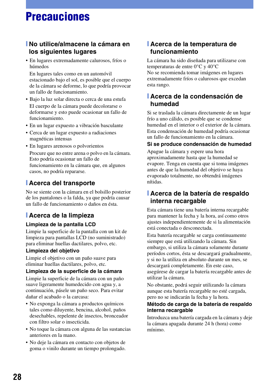 Precauciones | Sony DSC-S780 User Manual | Page 60 / 64