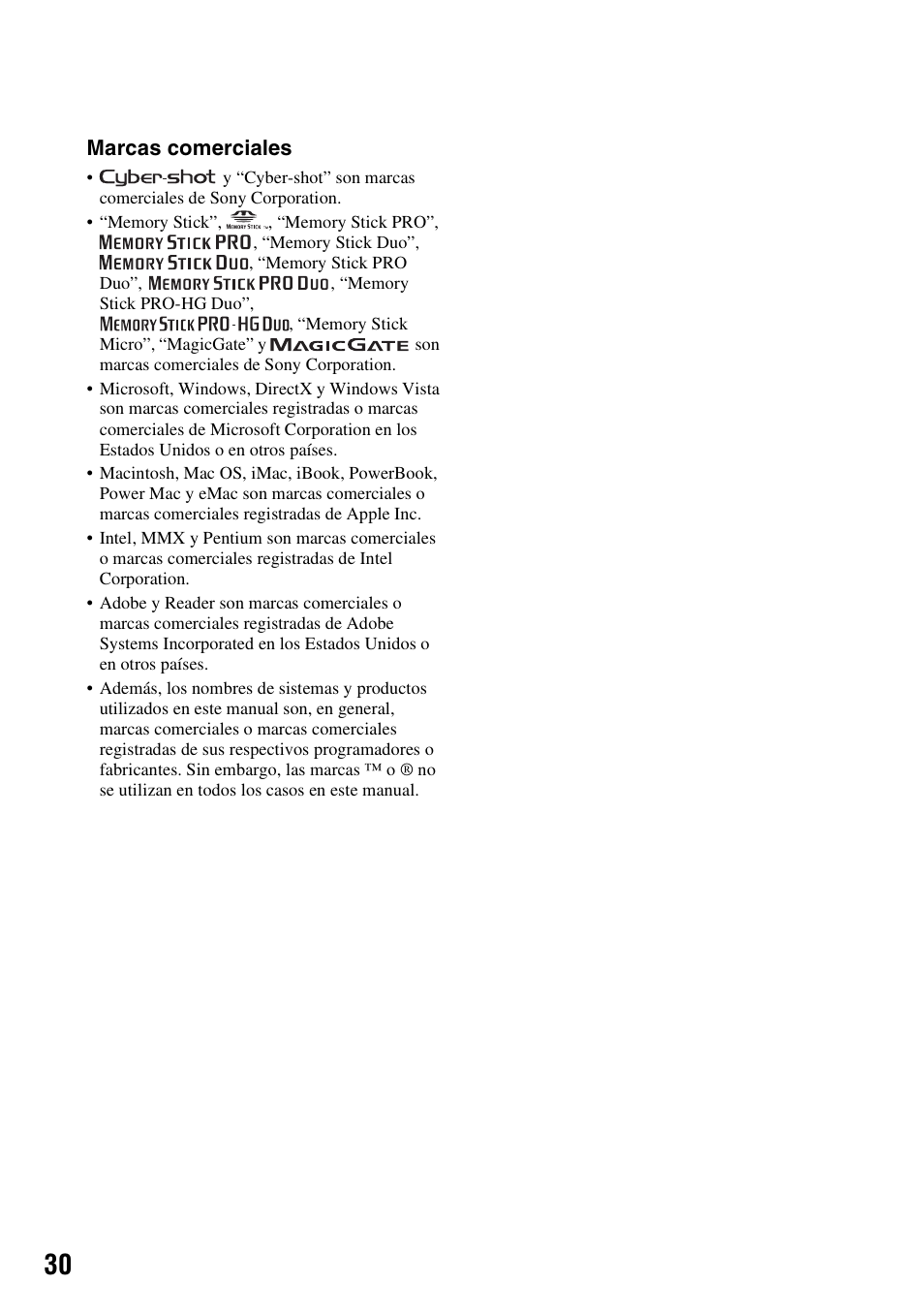 Marcas comerciales | Sony DSC-S780 User Manual | Page 62 / 64