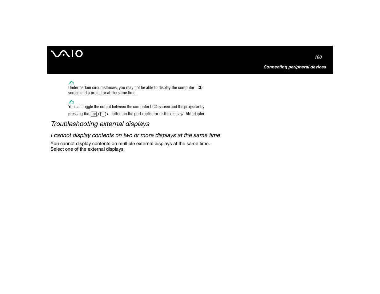 Troubleshooting external displays | Sony VGN-U750P User Manual | Page 100 / 142