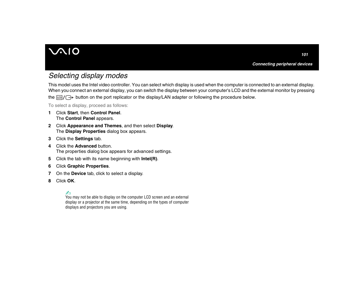 Selecting display modes | Sony VGN-U750P User Manual | Page 101 / 142