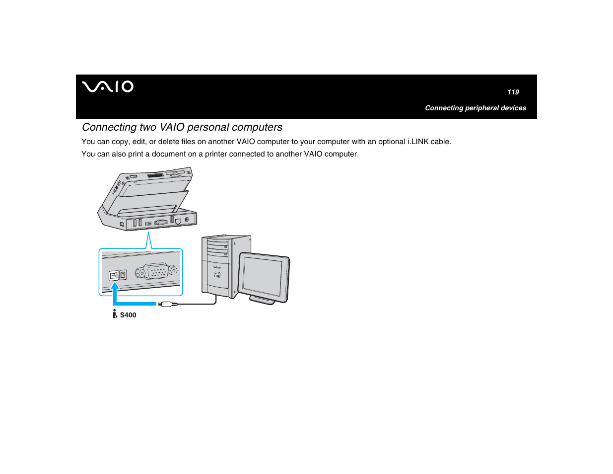 Connecting two vaio personal computers | Sony VGN-U750P User Manual | Page 119 / 142