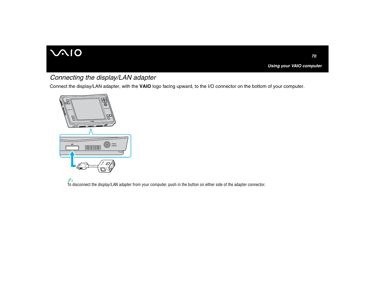 Connecting the display/lan adapter | Sony VGN-U750P User Manual | Page 70 / 142