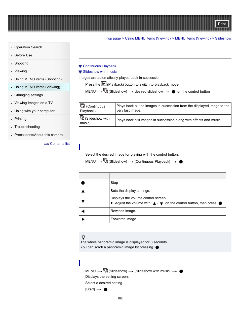 Slideshow | Sony DSC-H70 User Manual | Page 102 / 208