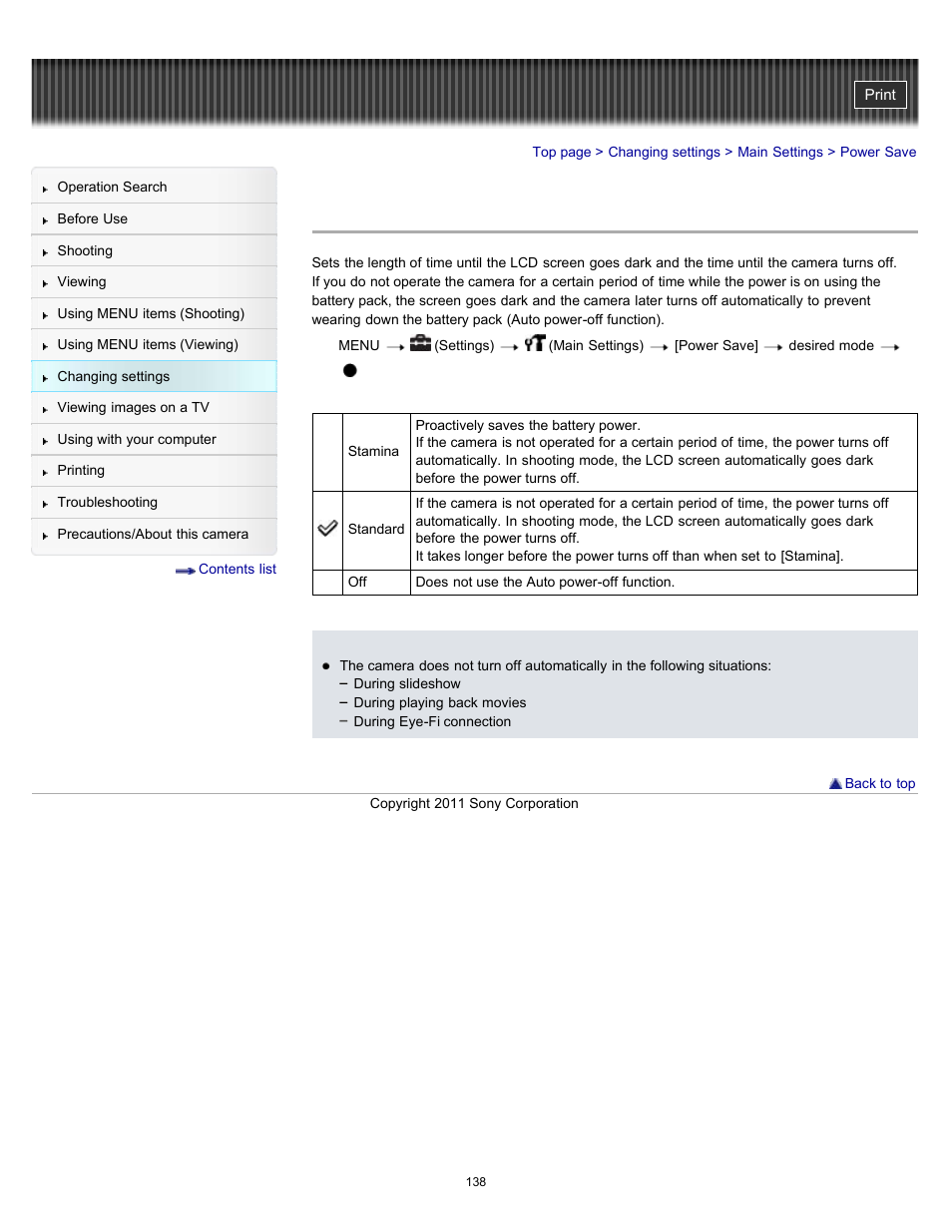 Power save | Sony DSC-H70 User Manual | Page 138 / 208