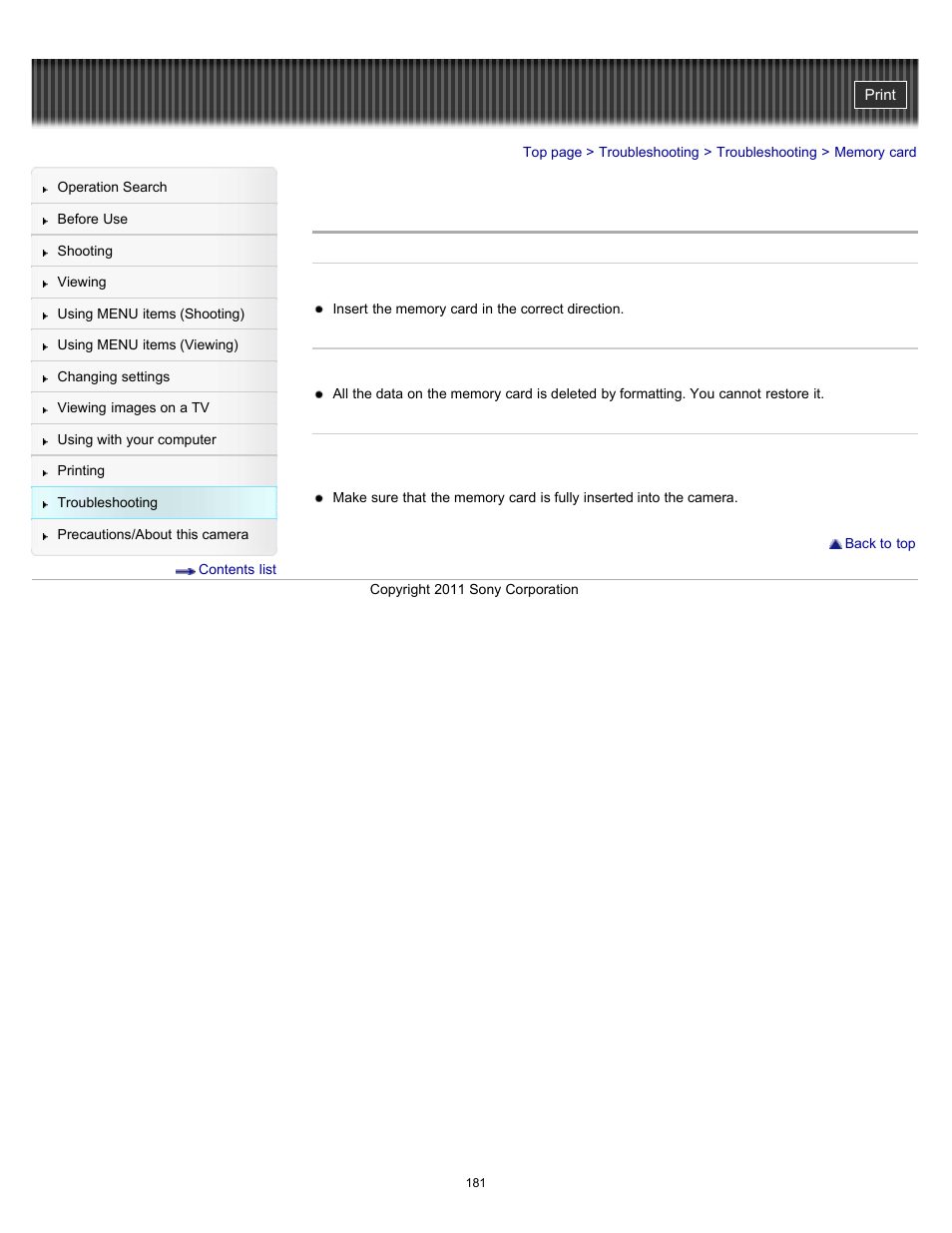 Memory card | Sony DSC-H70 User Manual | Page 181 / 208