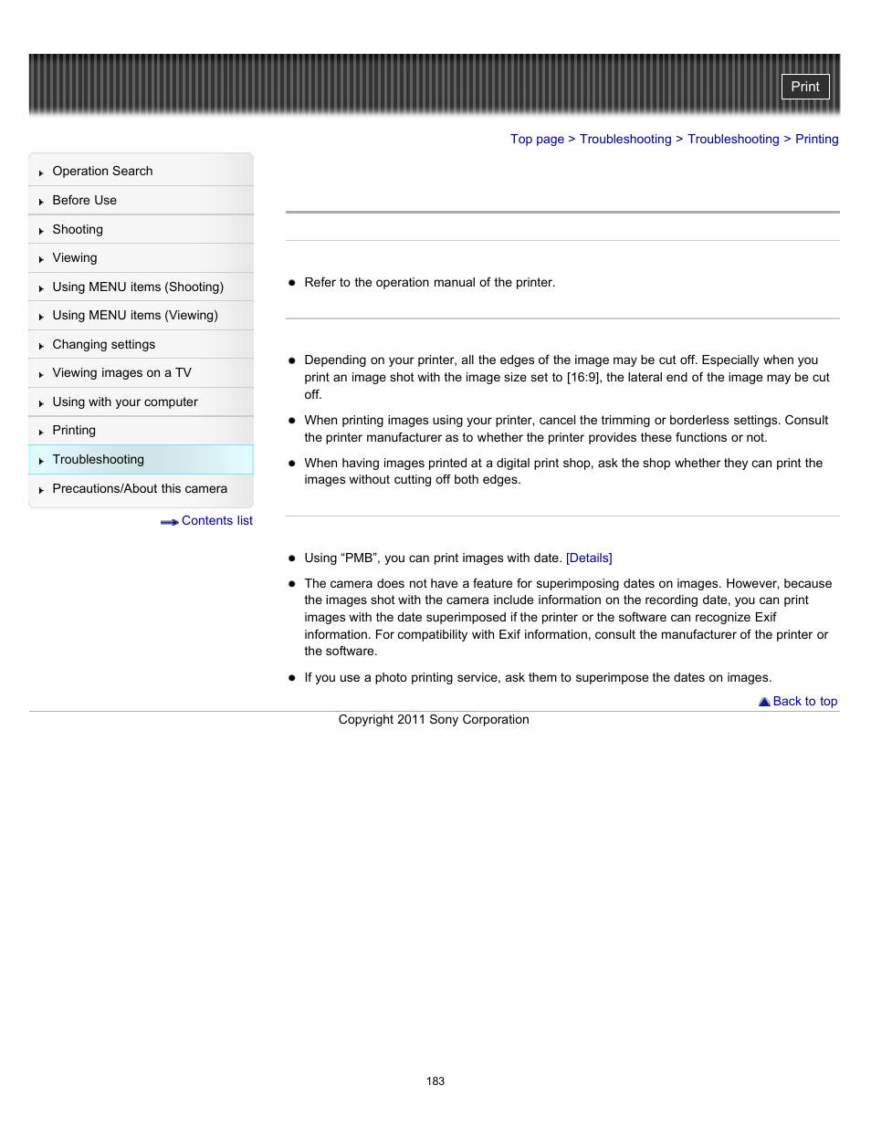 Printing | Sony DSC-H70 User Manual | Page 183 / 208