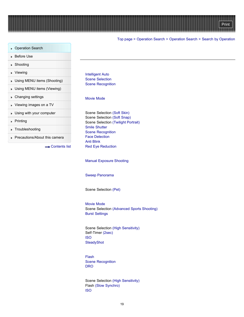 Search by operation | Sony DSC-H70 User Manual | Page 19 / 208