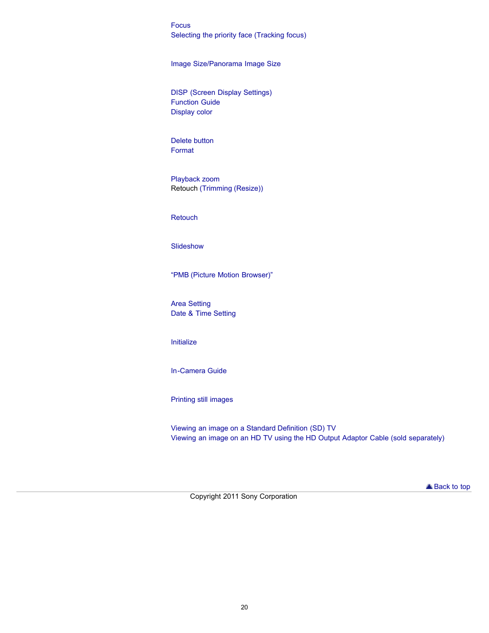 Sony DSC-H70 User Manual | Page 20 / 208