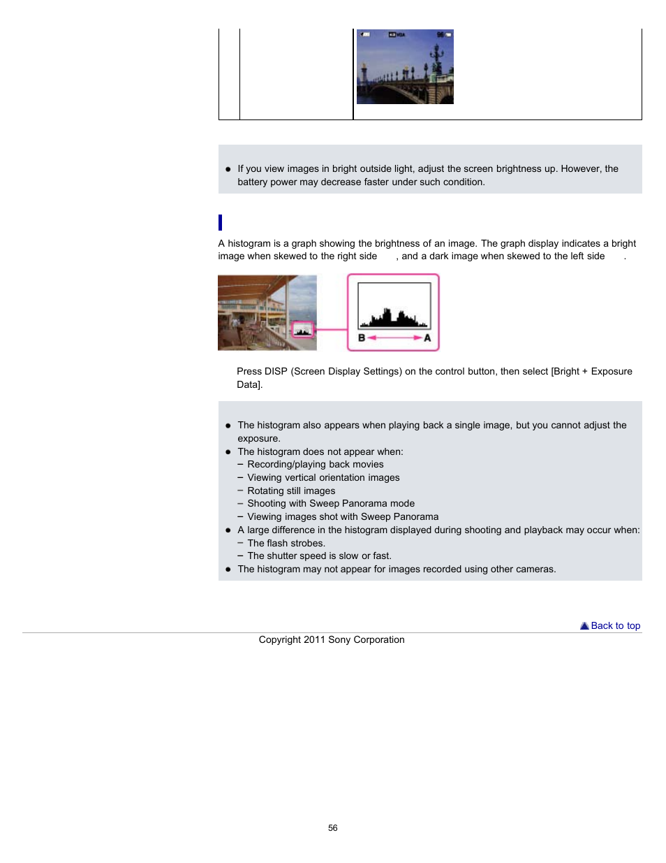 Histogram | Sony DSC-H70 User Manual | Page 56 / 208