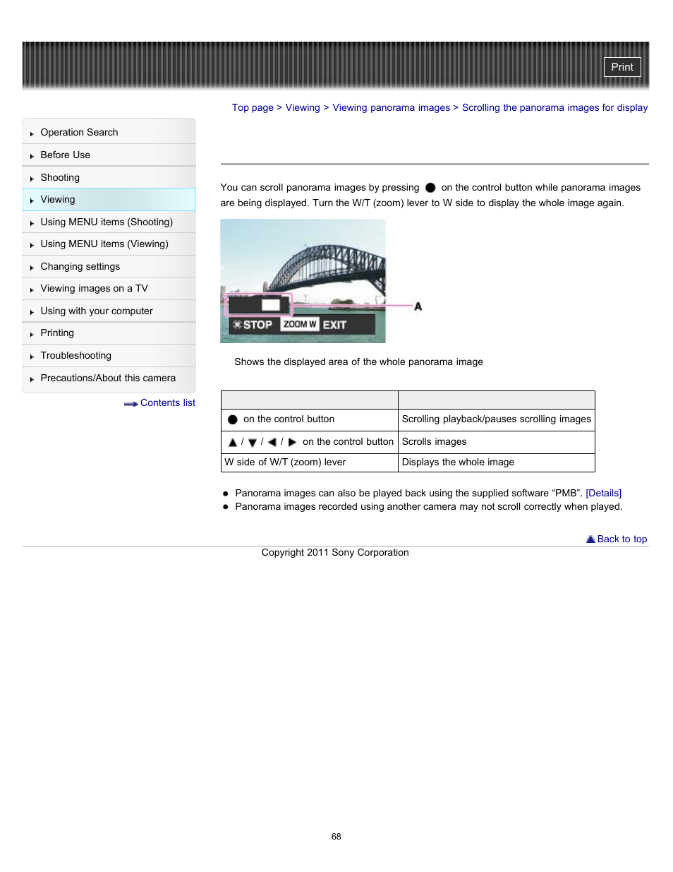 Scrolling the panorama images for display | Sony DSC-H70 User Manual | Page 68 / 208