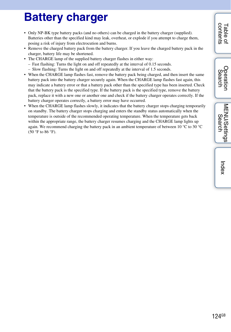 Battery charger, 124 f | Sony DSC-W370 User Manual | Page 124 / 128