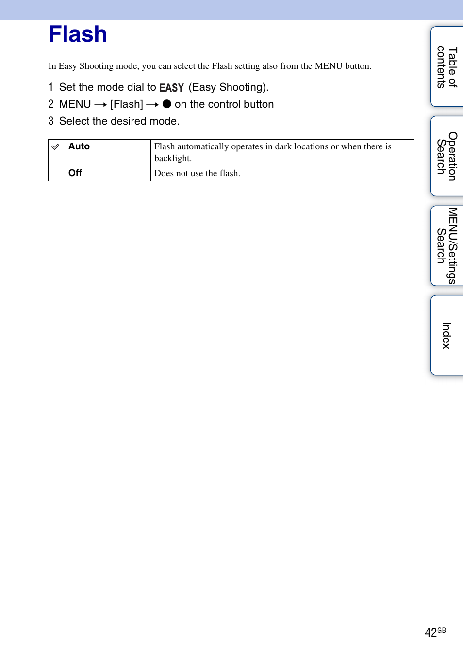 Flash | Sony DSC-W370 User Manual | Page 42 / 128