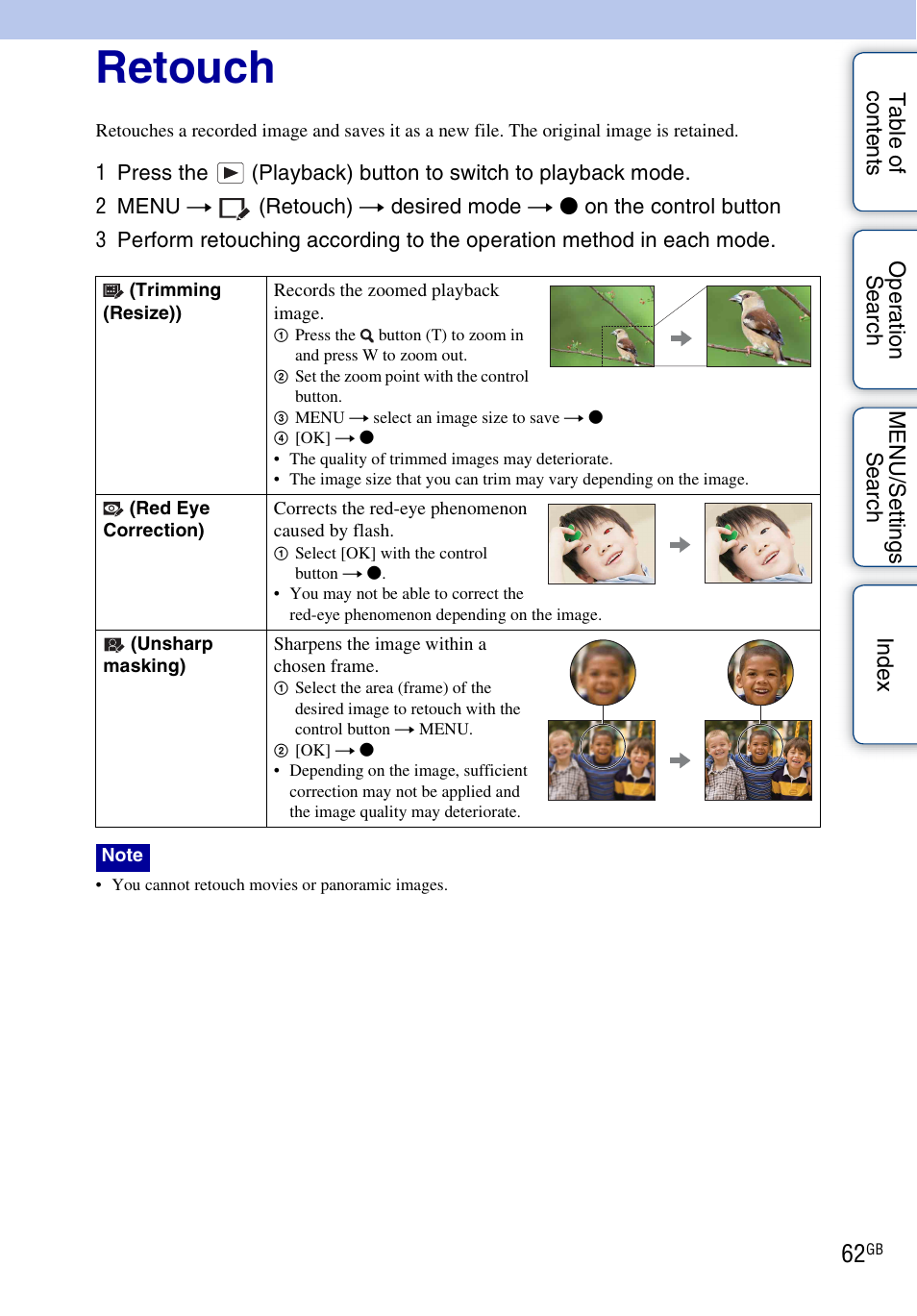 Retouch, Retouch) | Sony DSC-W370 User Manual | Page 62 / 128